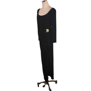 Vintage Jessica Howard Maxi Dress Black Stretch Ruched Jeweled Sheath Size 8